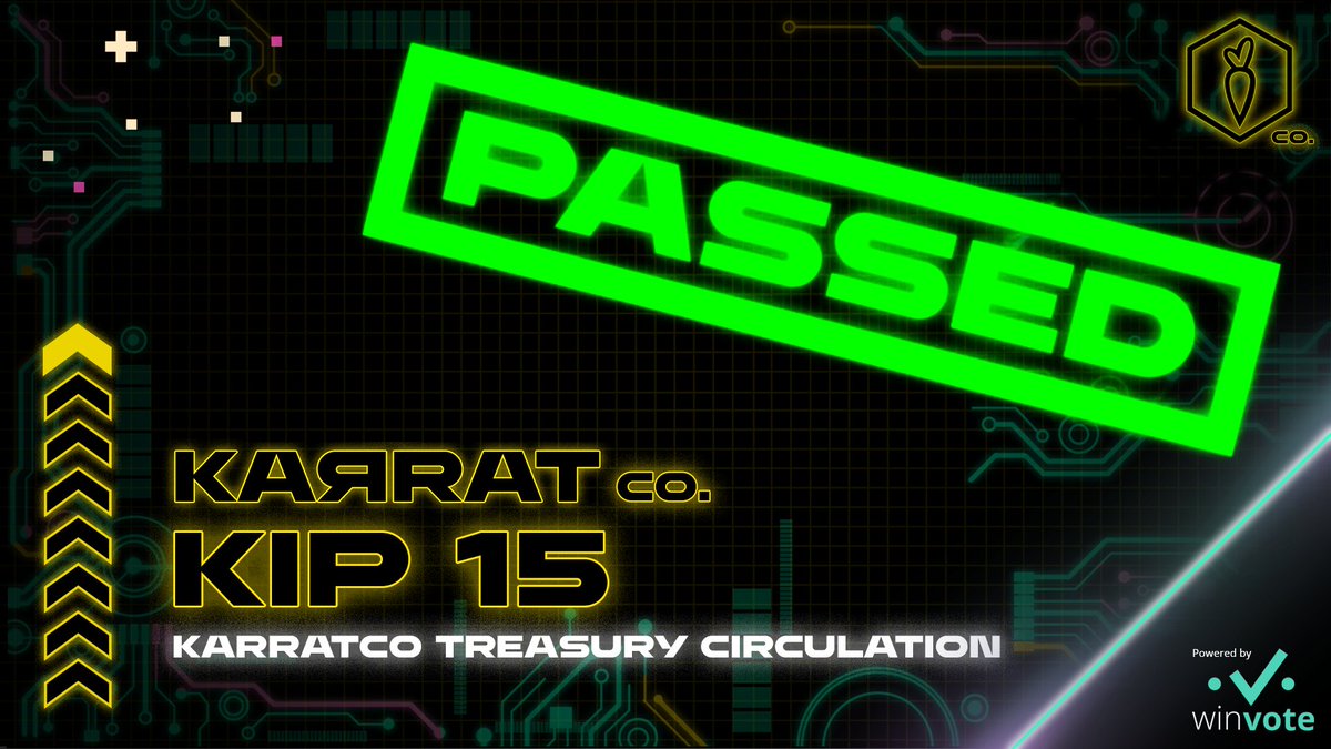 KIP-15 Passed: As per the community request. The community owned KARRATco Treasury will be considered as circulating supply. The Treasury remains fully governed by token holders.

Link to proposal: winvote.io/karratco/view/…
