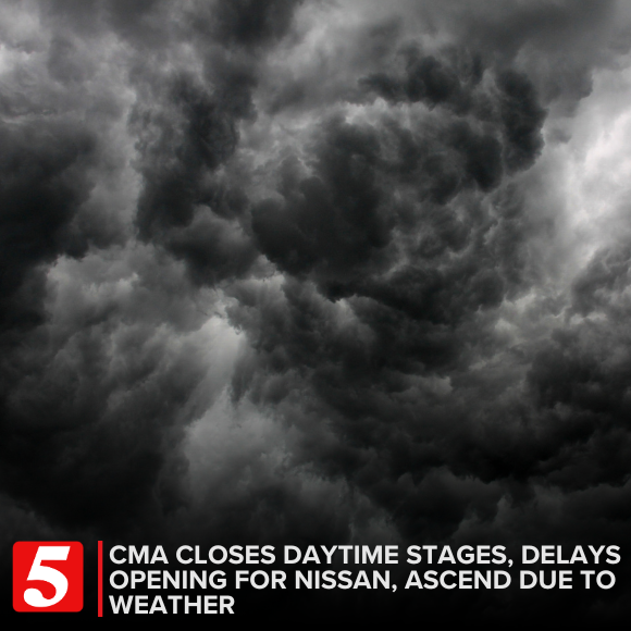 CMA Fest has suspended the outdoor stages in downtown Nashville because of the weather. Nissan Stadium and Ascend Amphitheater gates will experience a delay in opening by at least 90 minutes.

Storm 5 Alert information: bit.ly/4jxwlKk