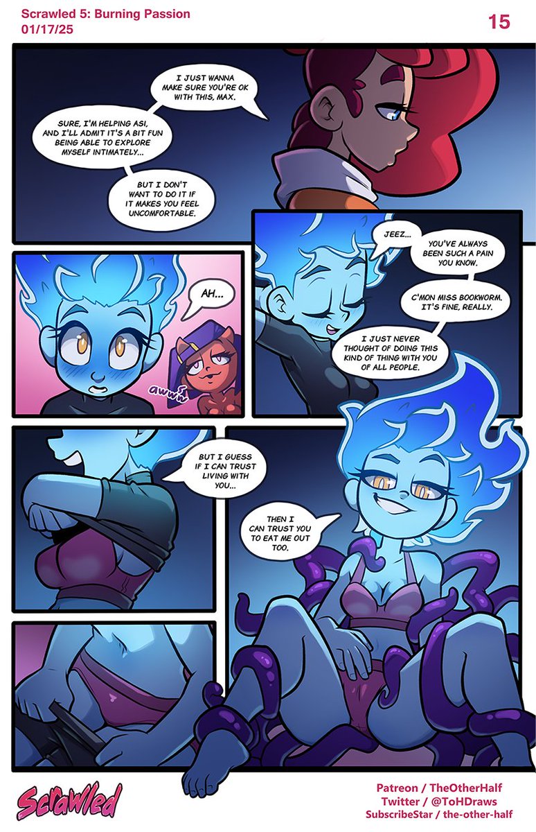 Max opens up, page 15 of Scrawled ch5: Burning Passion.

See the next 17 pages right now on Pat/SS, also new weekly comics, animations and pics!