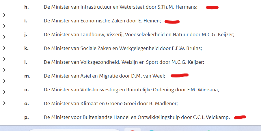 Nog altijd gedoe over de PVV-posten in het kabinet. 
VVD 'overvraagt' de rest, zo wordt geklaagd. 'VVD eist te veel'.

BBB/NSC willen volgende week verder praten (zij hebben meerderheid in de MR). 

VVD zegt: laat huidige vervangingsregeling maar intact.

Die is als volgt: