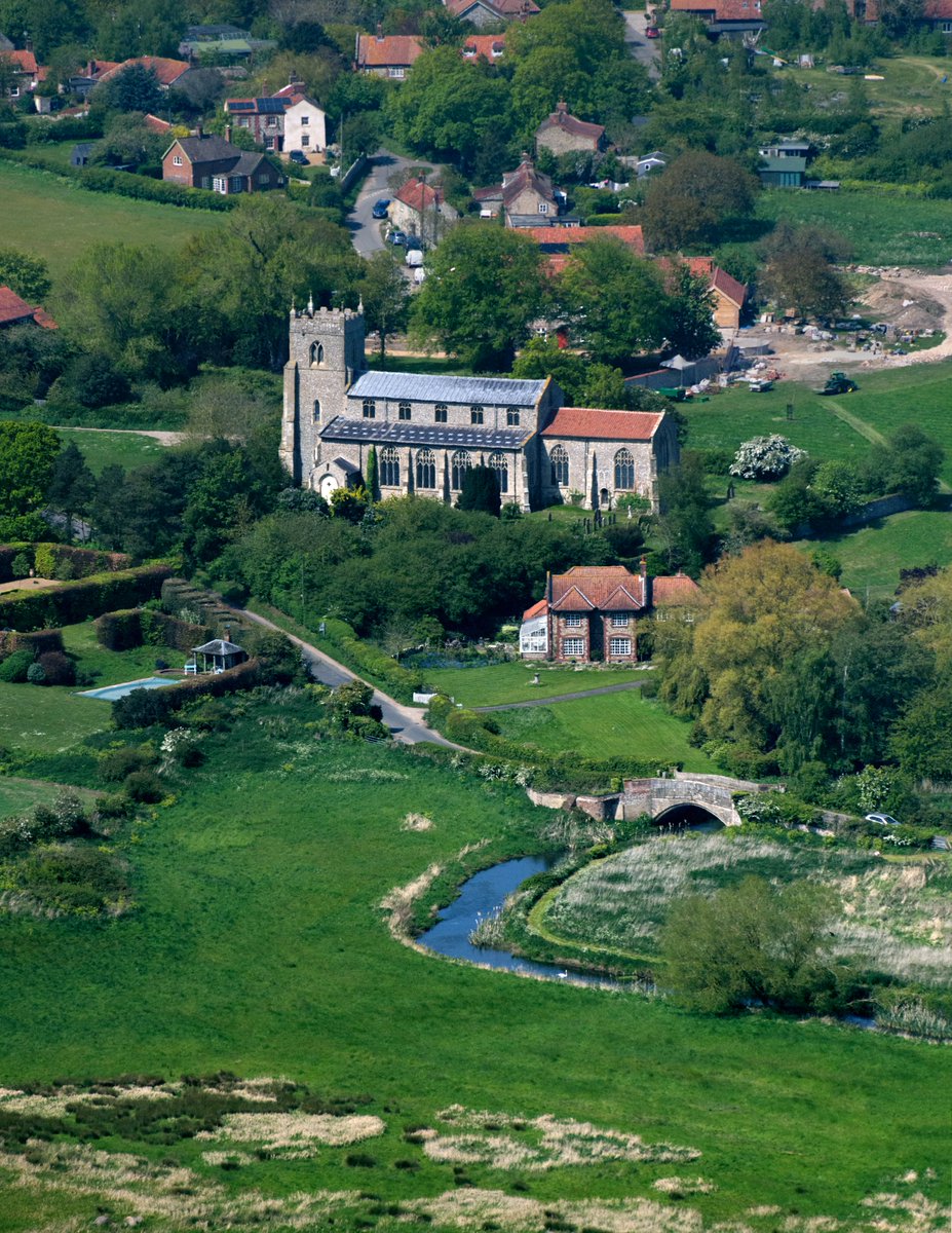 Wiveton - St Marys Church aerial image - the River Glaven running in the foreground #Wiveton #church #Norfolk #Norfolk #aerial #aerialphotography