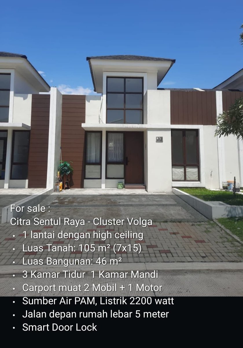 Dheaap23's tweet image. Guys aku mau jual rumah akuu, harga 1,5 M (blh nego ya) 

Ada di Citra Sentul Raya. 
lingkungan rapih, enak banget dan akses angkutan umumnya juga lumayan apalagi skrg ada busway yang ke sentul

Spesifikasi:
LT: 105 m²
LB: 46 m²
Jumlah Kamar: 3BD, 1KM