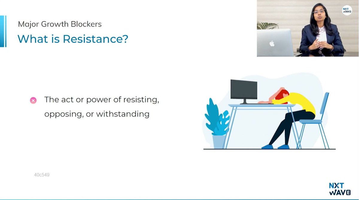 kameravikas's tweet image. **𝗧𝗼𝗱𝗮𝘆𝘀 𝗧𝗼𝗽𝗶𝗰**: Major Growth Blockers

**𝗞𝗲𝘆 𝗧𝗮𝗸𝗲𝗮𝘄𝗮𝘆s**

♦ Major Growth Blockers
1. Resistance
2. Comfort Zone
3. Fixed Mindset

♦ Resistance
* The act or power of resisting, opposing, or withstanding

#NxtWave #CCBP #CCBPAcademy #XPMIntermediate #XPM