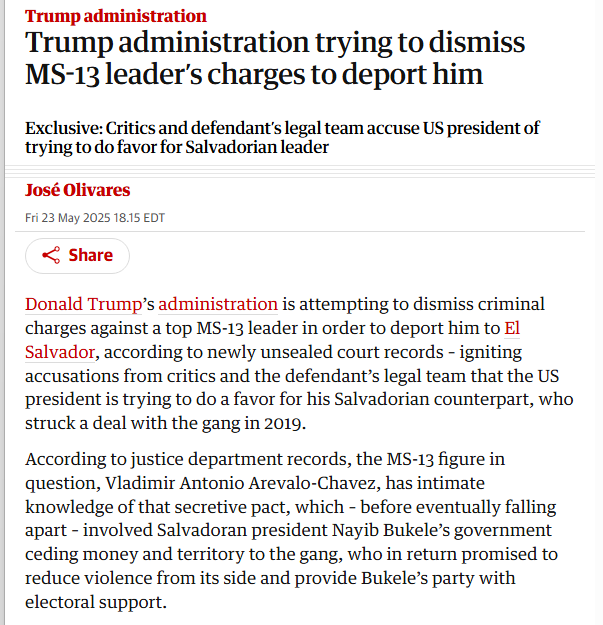 Aaron Reichlin-Melnick (@reichlinmelnick) on Twitter photo As <a href="/AGPamBondi/">Attorney General Pamela Bondi</a> insists that Mr. Abrego Garcia was brought back because he had to "face justice," remember that she actually DROPPED much more serious criminal charges top MS-13 leaders and had them deported rather than face trial here in the US. As <a href="/AGPamBondi/">Attorney General Pamela Bondi</a> insists that Mr. Abrego Garcia was brought back because he had to "face justice," remember that she actually DROPPED much more serious criminal charges top MS-13 leaders and had them deported rather than face trial here in the US.