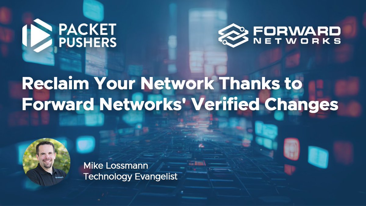 Forward Networks (@forwardnetworks) on Twitter photo Streamline troubleshooting by using Forward Networks' Verified Changes to identify the root cause. <a href="/mikelossmann/">Mike Lossmann</a> joins <a href="/ecbanks/">Ethan Banks (404)</a> on <a href="/packetpushers/">Packet Pushers</a> to demo using intent checks to troubleshoot a BGP neighbor change that has unintended downstream consequences.
hubs.li/Q03r7Zdw0 Streamline troubleshooting by using Forward Networks' Verified Changes to identify the root cause. <a href="/mikelossmann/">Mike Lossmann</a> joins <a href="/ecbanks/">Ethan Banks (404)</a> on <a href="/packetpushers/">Packet Pushers</a> to demo using intent checks to troubleshoot a BGP neighbor change that has unintended downstream consequences.
hubs.li/Q03r7Zdw0