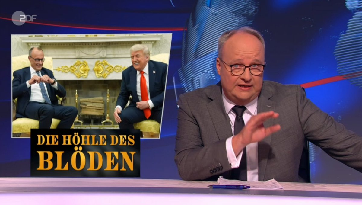 🇩🇪 ZDF’s <a href="/heuteshow/">ZDF heute-show</a>  roasts a meeting between Friedrich #Merz and Donald #Trump by calling it “Die Höhle des Blöden” – a pun on the German version of Shark Tank (Die Höhle der Löwen), which translates as The Cave of the Lions.
Here: The Cave of the #Idiot 🦁🤡
#MAGA