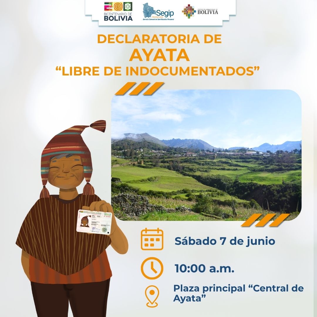 🔷 ¡Ayata está a un paso de hacer historia!

Este sábado 7 de junio, desde las 10:00 a.m. en la Plaza Principal "Central de Ayata", nos unimos como pueblo para declarar al municipio ¡Libre de Indocumentados!

#ElSegipConSuPueblo
#PrimeroBolivia