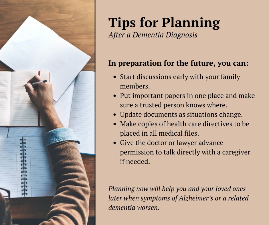 Receiving a dementia diagnosis and can be overwhelming and disorienting.

You can find helpful tips and checklists that can help you get started on what to do after an Alzheimer’s or related dementia diagnosis at alzheimers.gov/life-with-deme…

#AlzheimersandBrainAwarenessMonth
