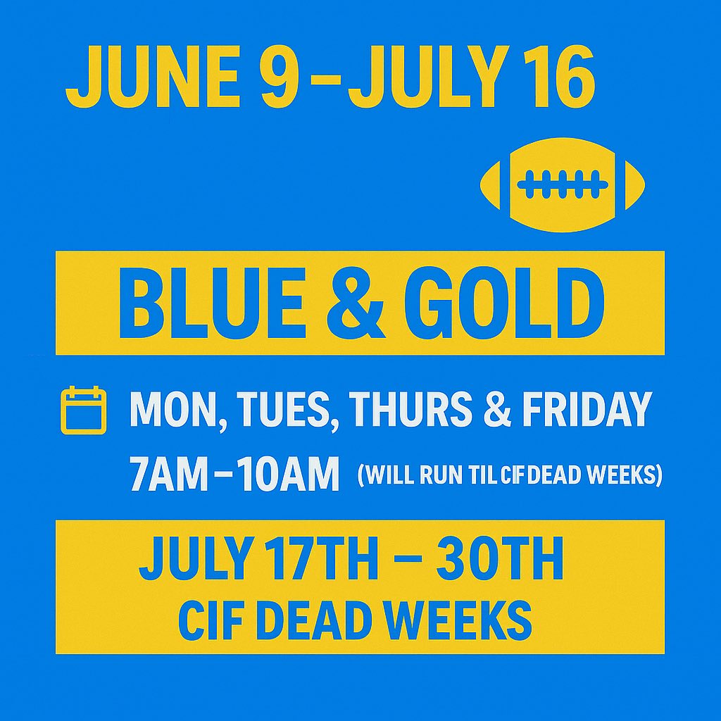 Varsity Blue &amp; Gold Camp for the Grossmont Foothillers football team is June 9th-July 16th. 

#GrossmontFootball 
#Hillers 
#FoothillersFootball 
#blueandgold 
#GrossmontHighfootball
#GHouse