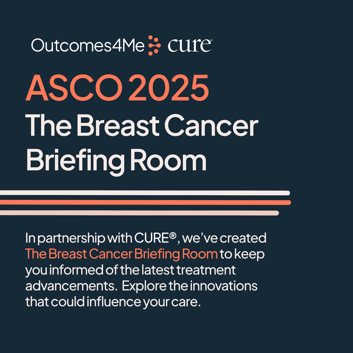 outcomes4me's tweet image. Through our collaboration with @cure_today, we're providing exclusive coverage from #ASCO2025. Stay informed on the clinical breakthroughs in #breastcancer care unveiled at this event with our Breast Cancer Briefing Room 👉 bit.ly/3SDGDxG
#oncoology #digitalhealth