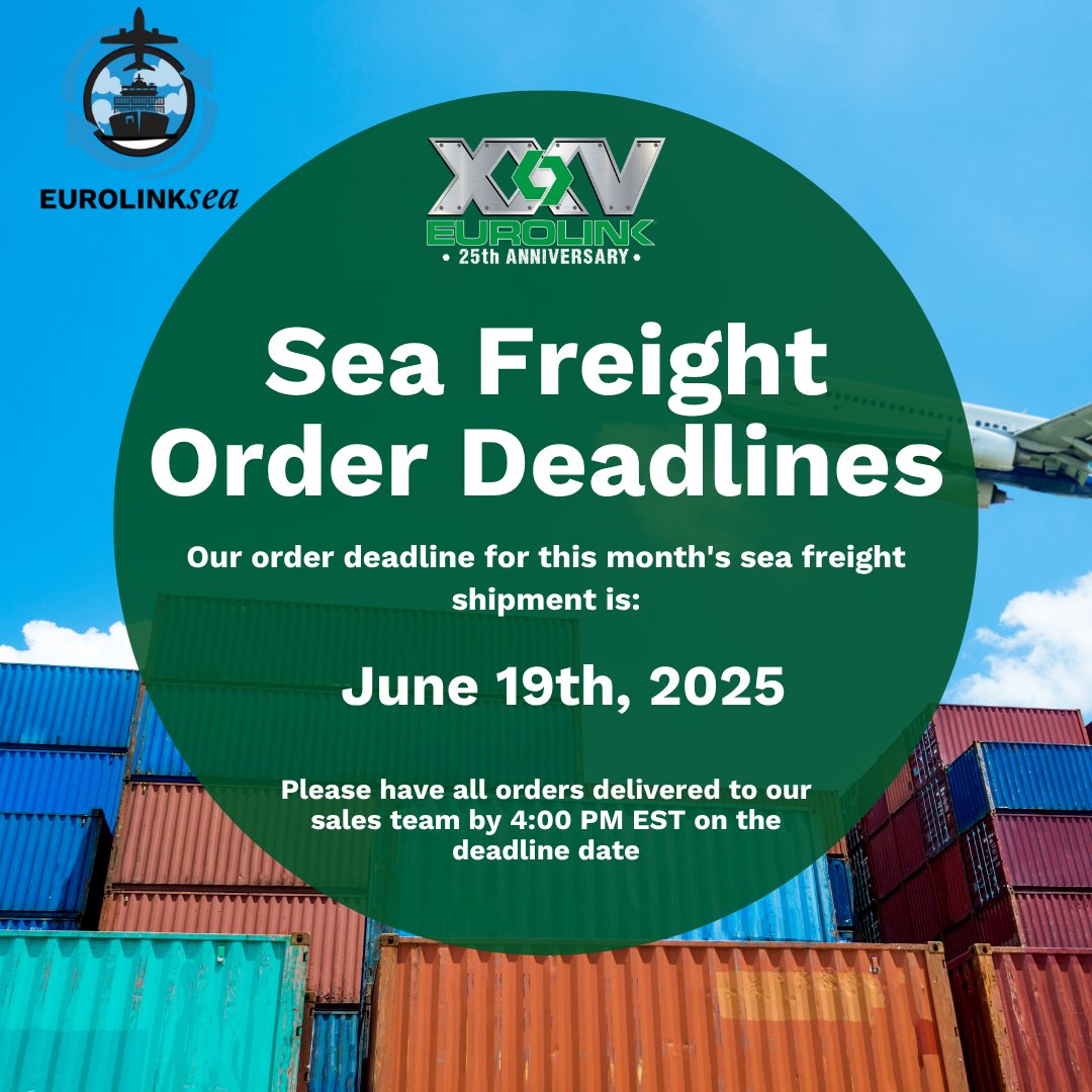 Eurolink Fasteners (@eurolinkfss) on Twitter photo Need metric fasteners fast? Eurolink offers several freight options, by air or sea, to get your order to you quickly.
The next deadline for consolidated sea freight orders: June 19th, 2025
See your shipping options: hubs.la/Q03qs34s0
#thinkeurolink #hardtofinddelivered Need metric fasteners fast? Eurolink offers several freight options, by air or sea, to get your order to you quickly.
The next deadline for consolidated sea freight orders: June 19th, 2025
See your shipping options: hubs.la/Q03qs34s0
#thinkeurolink #hardtofinddelivered