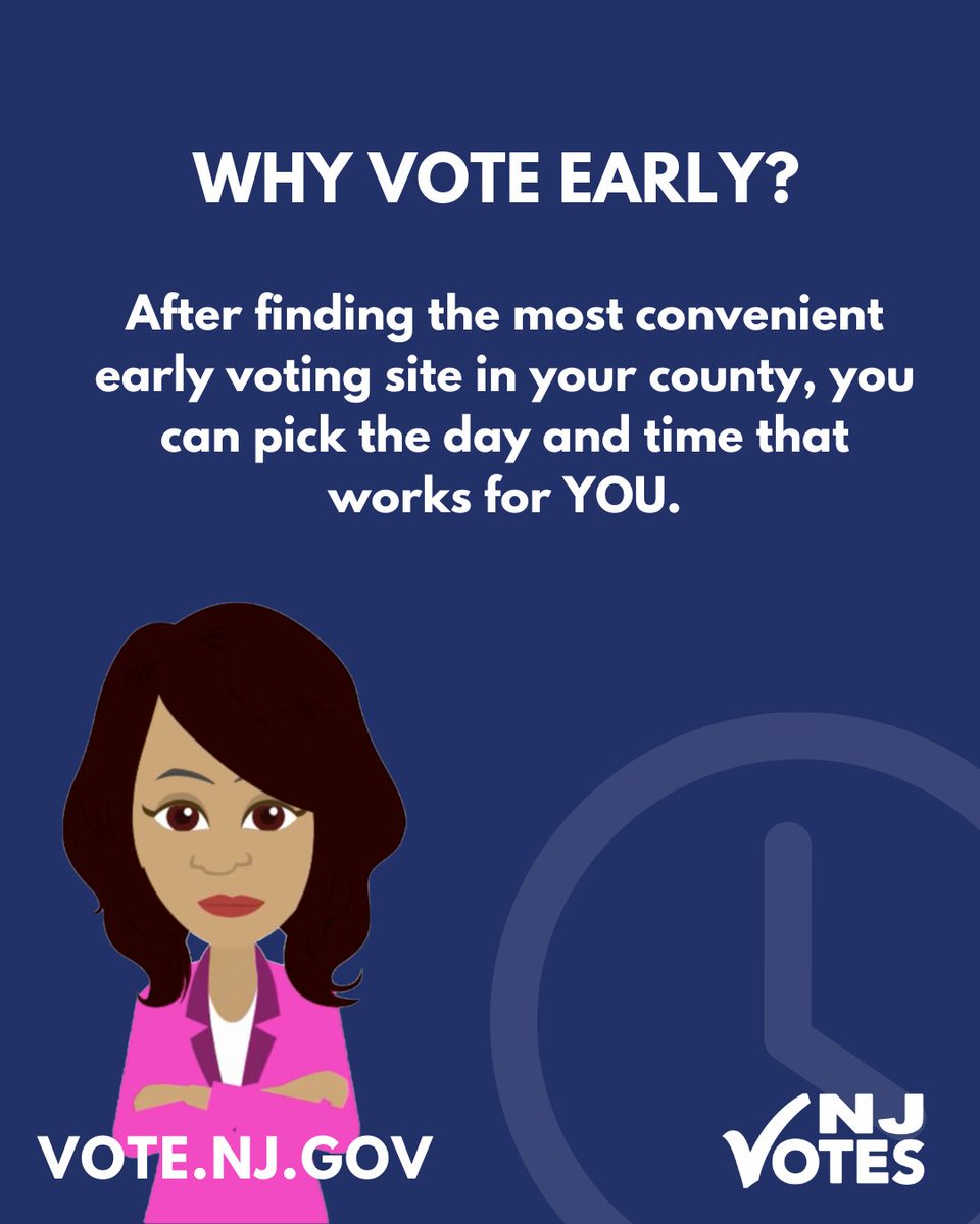 NJ_Votes's tweet image. Vote early today! Everything you need to know about voting early is in this guide. The #EarlyVoting period strengthens our democracy by expanding opportunities to exercise your right to vote. Learn more at Vote.NJ.Gov. #NJVotes