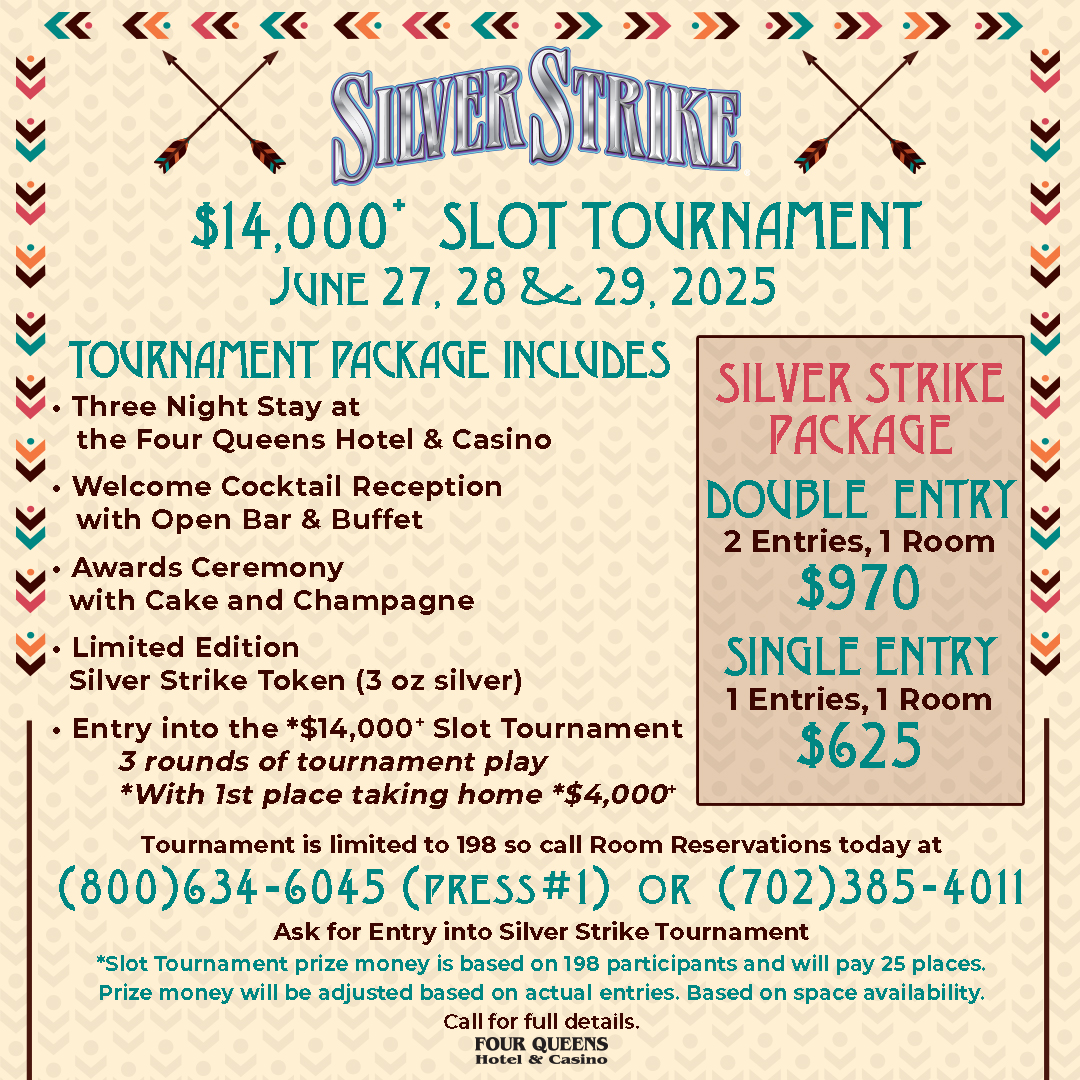 4QueensLV's tweet photo. There are just a few spots left for the Silver Strike tournament at the end of the month. Call today to book your spot! #fourqueens #silverstrike https://t.co/hyjrHy18mp
