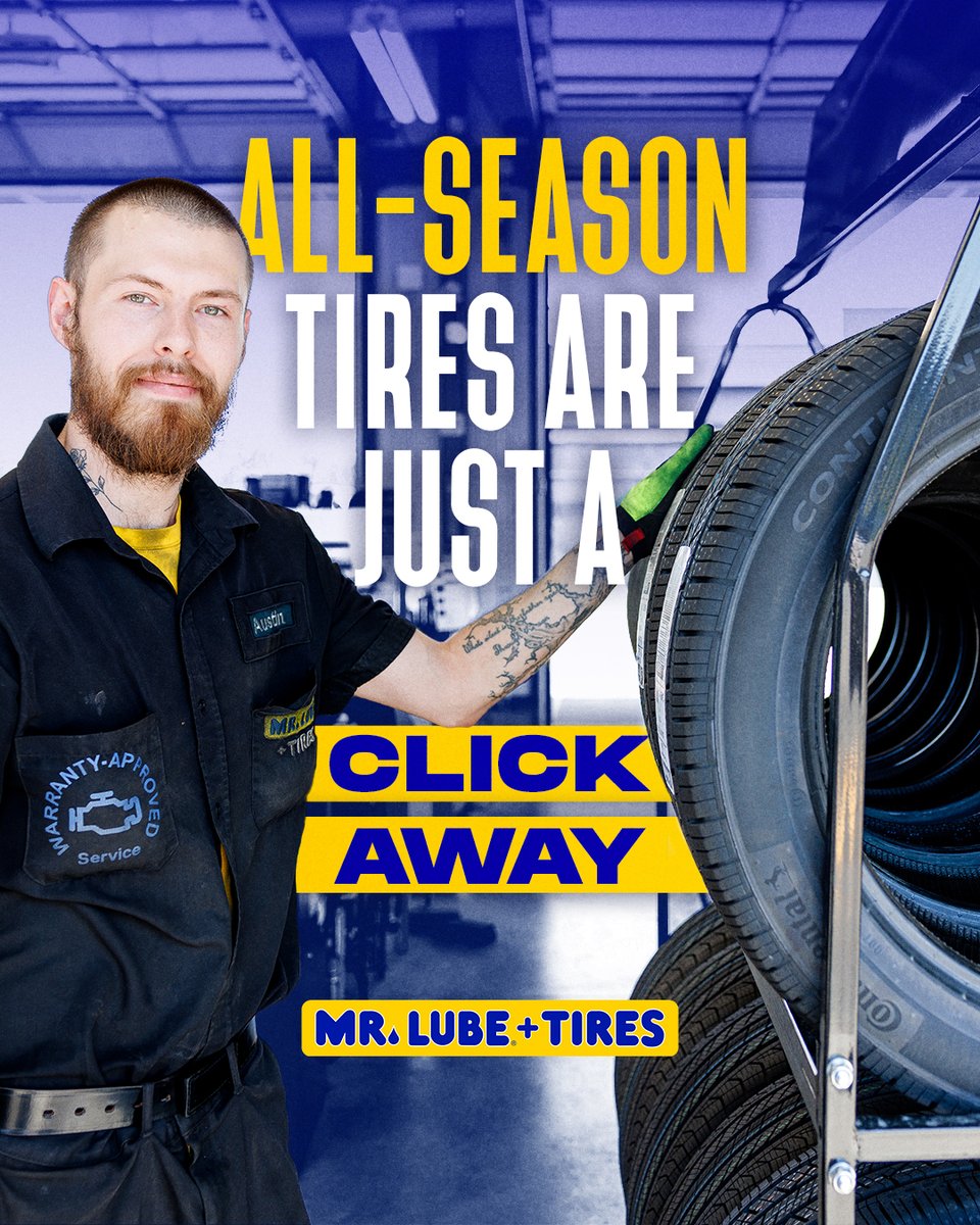 All-season tires? Just a click away! 

Find the perfect fit for your ride, check availability, and order online. We’ll do the rest.

No appointment needed! 🚗

mrlube.com/en/locations/s…