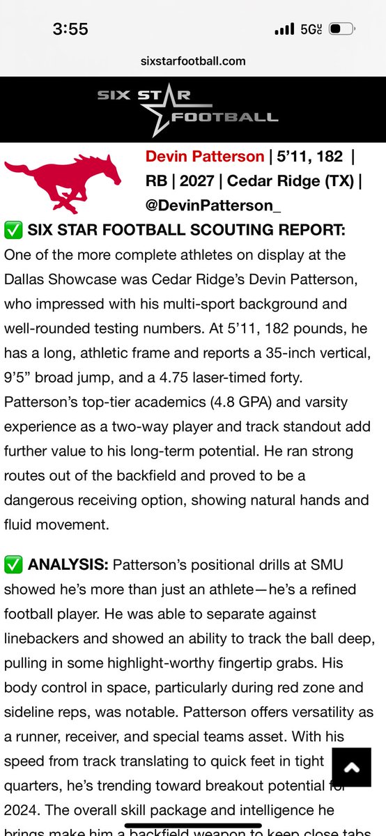 Devin Patterson (@devinpatterson_) on Twitter photo Thank you <a href="/sixstarfootball/">Six Star Football | PLUS+</a> for the write up. I appreciate the support!
<a href="/CoachVardeman/">Bryan Vardeman</a> <a href="/CoachPatt_2120/">Coach Patterson</a>
<a href="/var_austin/">VAR</a> <a href="/RRCRFootball/">Cedar Ridge Football</a> <a href="/andrewcobus/">Coach Cobus</a> <a href="/AWilliamsUSA/">Anthony Williams</a>
<a href="/ReelGoatSports/">Reel Goat Sports 🐐</a> <a href="/PremierEventsU2/">PremierEventsUSA</a> <a href="/ZortsSports/">ZORTS</a> <a href="/TXTopTalent/">TX TOP TALENT</a> <a href="/CoachYoung41/">Coach Tyrone Young Jr. II ™</a> <a href="/PrepRedzone/">Prep Redzone 🏈</a> <a href="/GJKinne/">GJ Kinne</a> <a href="/AaronGreen22/">Aaron Green</a> <a href="/coach_jonke/">Mitchell Jonke</a> Thank you <a href="/sixstarfootball/">Six Star Football | PLUS+</a> for the write up. I appreciate the support!
<a href="/CoachVardeman/">Bryan Vardeman</a> <a href="/CoachPatt_2120/">Coach Patterson</a>
<a href="/var_austin/">VAR</a> <a href="/RRCRFootball/">Cedar Ridge Football</a> <a href="/andrewcobus/">Coach Cobus</a> <a href="/AWilliamsUSA/">Anthony Williams</a>
<a href="/ReelGoatSports/">Reel Goat Sports 🐐</a> <a href="/PremierEventsU2/">PremierEventsUSA</a> <a href="/ZortsSports/">ZORTS</a> <a href="/TXTopTalent/">TX TOP TALENT</a> <a href="/CoachYoung41/">Coach Tyrone Young Jr. II ™</a> <a href="/PrepRedzone/">Prep Redzone 🏈</a> <a href="/GJKinne/">GJ Kinne</a> <a href="/AaronGreen22/">Aaron Green</a> <a href="/coach_jonke/">Mitchell Jonke</a>