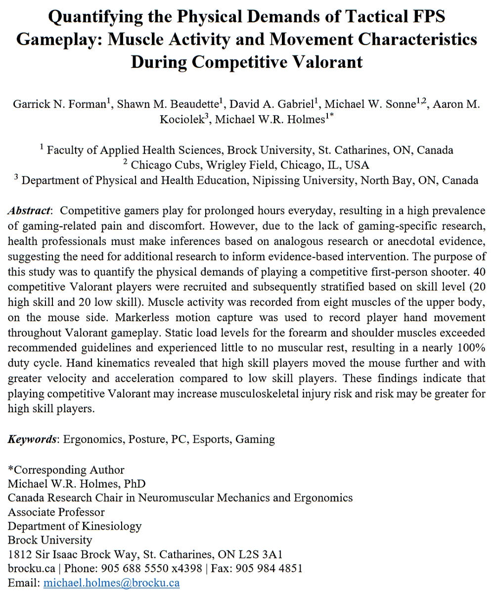 Journal of Electronic Gaming and Esports (@egaming_esports) on Twitter photo | #ESPORTS #RESEARCH | Congrats to Garrick N. Forman <a href="/ShawnBeaudette/">Shawn Beaudette</a> David A. Gabriel <a href="/DrMikeSonne/">Mike Sonne</a> Aaron M. Kociolek & <a href="/HolmesLab/">Mike Holmes</a> on acceptance of "Quantifying the Physical Demands of Tactical FPS Gameplay: Muscle Activity and Movement Characteristics During Competitive Valorant" | #ESPORTS #RESEARCH | Congrats to Garrick N. Forman <a href="/ShawnBeaudette/">Shawn Beaudette</a> David A. Gabriel <a href="/DrMikeSonne/">Mike Sonne</a> Aaron M. Kociolek & <a href="/HolmesLab/">Mike Holmes</a> on acceptance of "Quantifying the Physical Demands of Tactical FPS Gameplay: Muscle Activity and Movement Characteristics During Competitive Valorant"