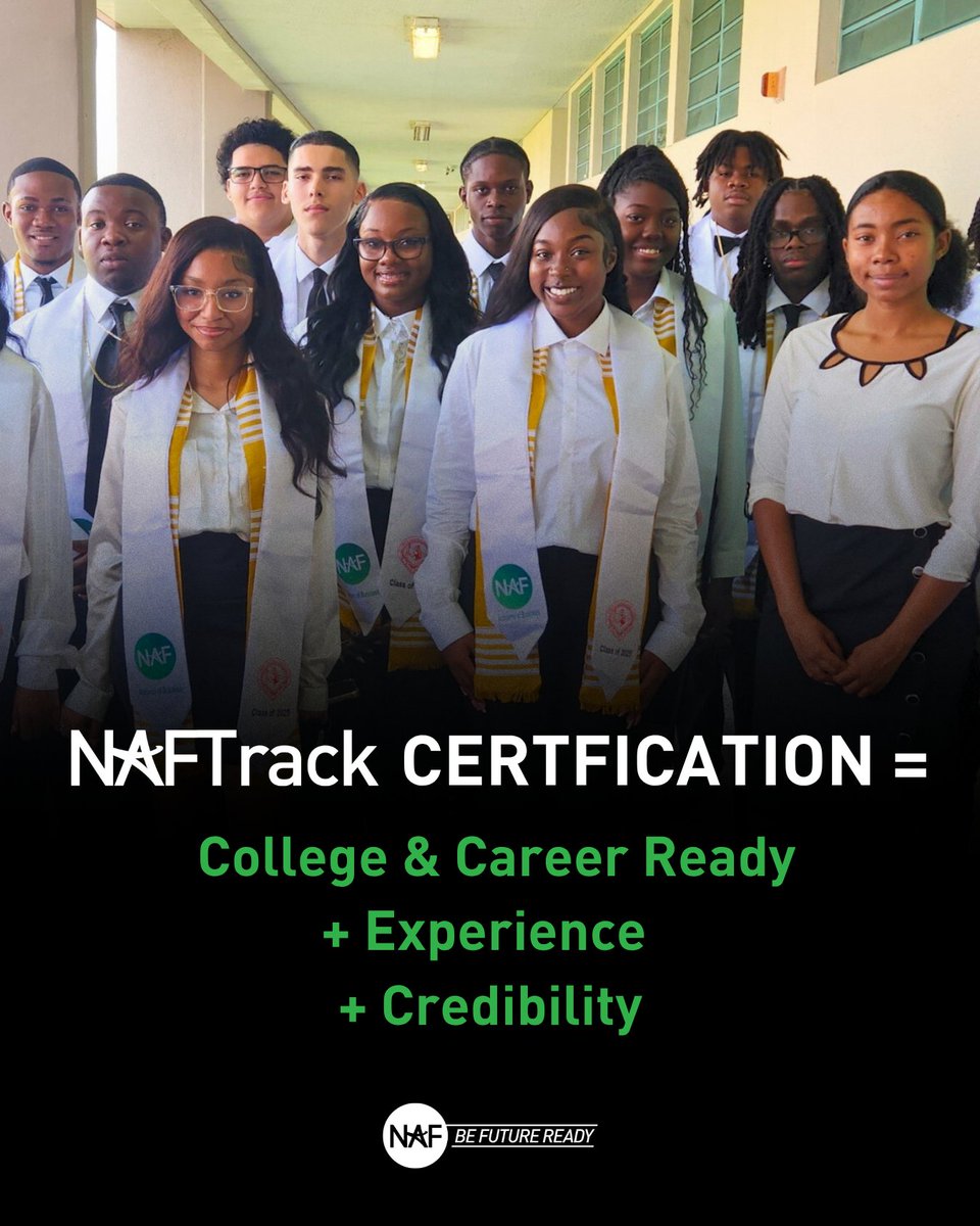 What makes NAF students stand out? 👉 #NAFTrack Certification ✅ Created by education &amp; business leaders, NAFTrack is more than a credential—it’s a seal of college &amp; #careerreadiness. It recognizes students who’ve mastered real-world skills through projects, internships, &amp; more.