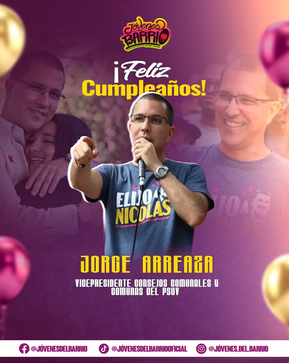 Los Jóvenes del Barrio te enviamos infinitas bendiciones y muchas felicidades hermano <a href="/jaarreaza/">Jorge Arreaza M</a> 

Esperamos que tengas larga vida y buena salud ✨
#6Jun