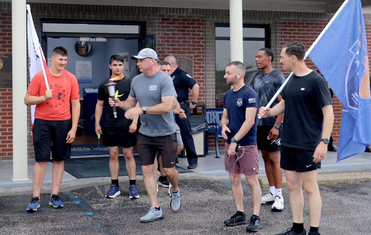 Richmond Sports (@richmondrsports) on Twitter photo Storms, rain and lightning couldn't stop the annual Law Enforcement Torch Run, which marks the kickoff of the Special Olympics Summer Games
Richmond Police Chief Rodney Richardson stepped out of his uniform and into running clothes to start off the final leg on Friday afternoon Storms, rain and lightning couldn't stop the annual Law Enforcement Torch Run, which marks the kickoff of the Special Olympics Summer Games
Richmond Police Chief Rodney Richardson stepped out of his uniform and into running clothes to start off the final leg on Friday afternoon