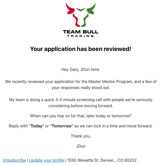 TraderGaryJ's tweet photo. This is the type of thing that really winds me up and screams "I don't make money from trading, I make money from scamming people". @Jduntrades  what responses of mine really stood out from the application that I never made. I'm truly interested. https://t.co/z4AAOFS4gL
