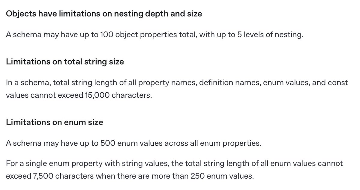 sarimrmalik's tweet image. We're barely scratching the surface with structured outputs today.
If you're doing anything truly complex, you definitely feel the current limitations. But these limitations would only subside over time and when they do, oh boy, the use cases with structured JSON generation…