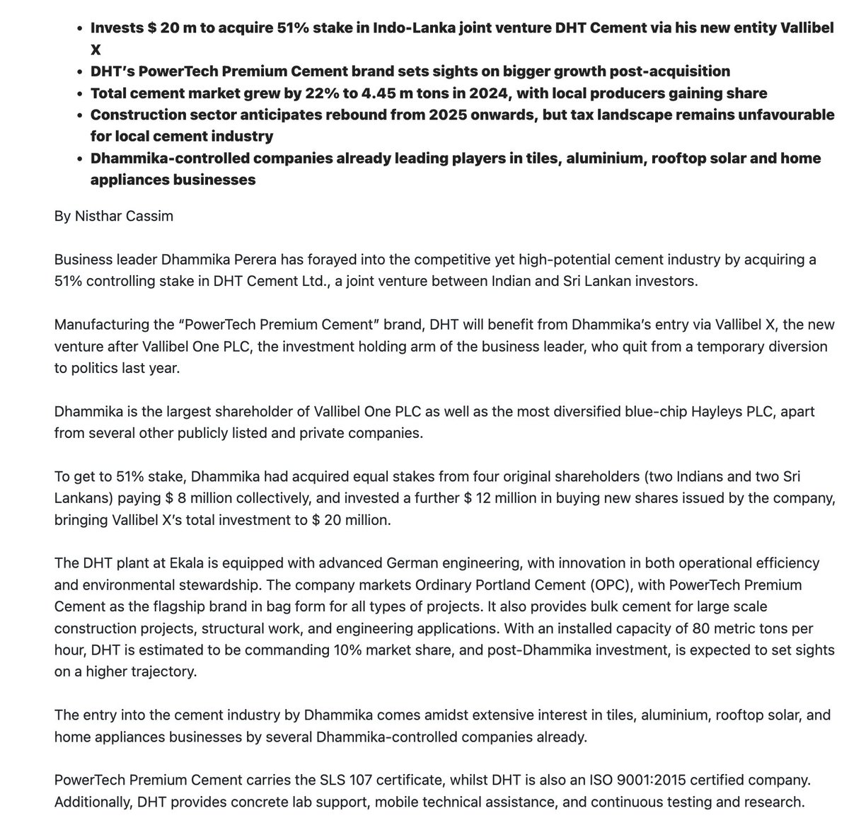 As per page 19 of PARQs 2025 AR, the Group plans to launch Swisstek Cement. With DP acquiring PowerTech Cement (10% market share), it’s highly likely the brand will be rebranded and operated under PARQ-adding a strategic new vertical to its expanding building materials portfolio