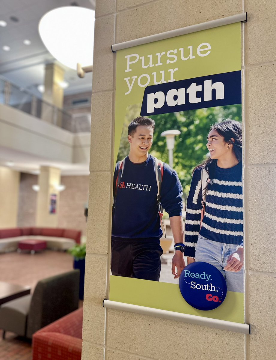 SA_StuAffairs's tweet photo. The heart of campus just got a cool upgrade…new pole banners are now up throughout the Student Center! These bold visuals proudly show off our Jaguar spirit and, more importantly, spotlight the true stars at the University of South Alabama: our students. Go Jags! #ReadySouthGo🐾 https://t.co/yA6ehoSxNC