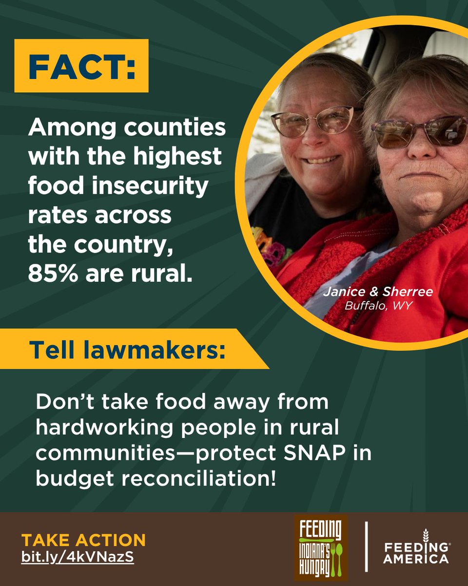 Feeding Indiana’s Hungry (@feedinshungry) on Twitter photo As the Senate considers the biggest cuts to SNAP in history, we join <a href="/FeedingAmerica/">Feeding America</a> in calling on <a href="/SenToddYoung/">Senator Todd Young</a> and <a href="/SenatorBanks/">Senator Jim Banks</a> to protect grocery benefits for our neighbors facing hunger.
🚨Take Action:️ bit.ly/4kVNazS As the Senate considers the biggest cuts to SNAP in history, we join <a href="/FeedingAmerica/">Feeding America</a> in calling on <a href="/SenToddYoung/">Senator Todd Young</a> and <a href="/SenatorBanks/">Senator Jim Banks</a> to protect grocery benefits for our neighbors facing hunger.
🚨Take Action:️ bit.ly/4kVNazS