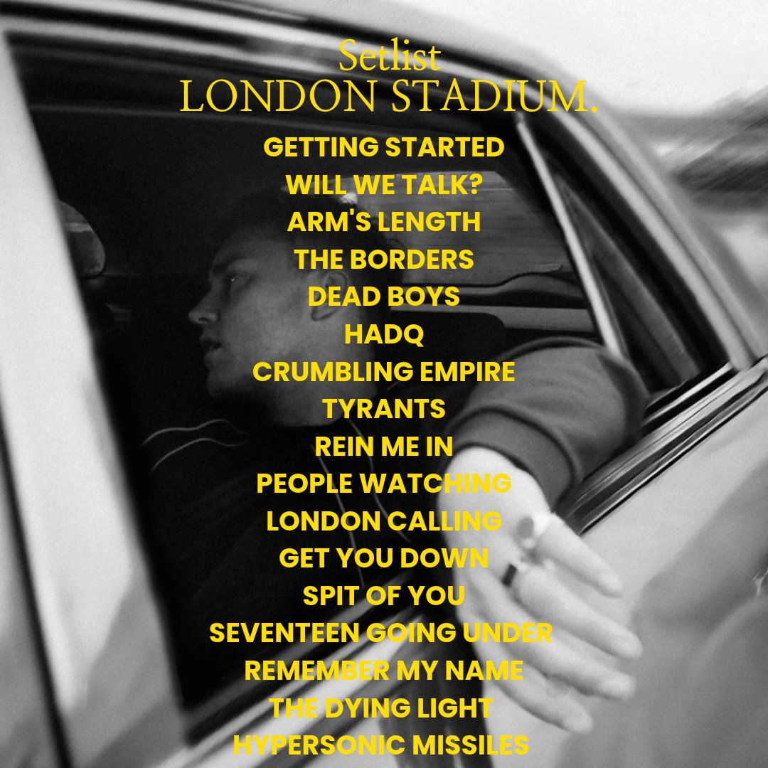 Tonight's setlist at the London Stadium!
#PeopleWatchingTour