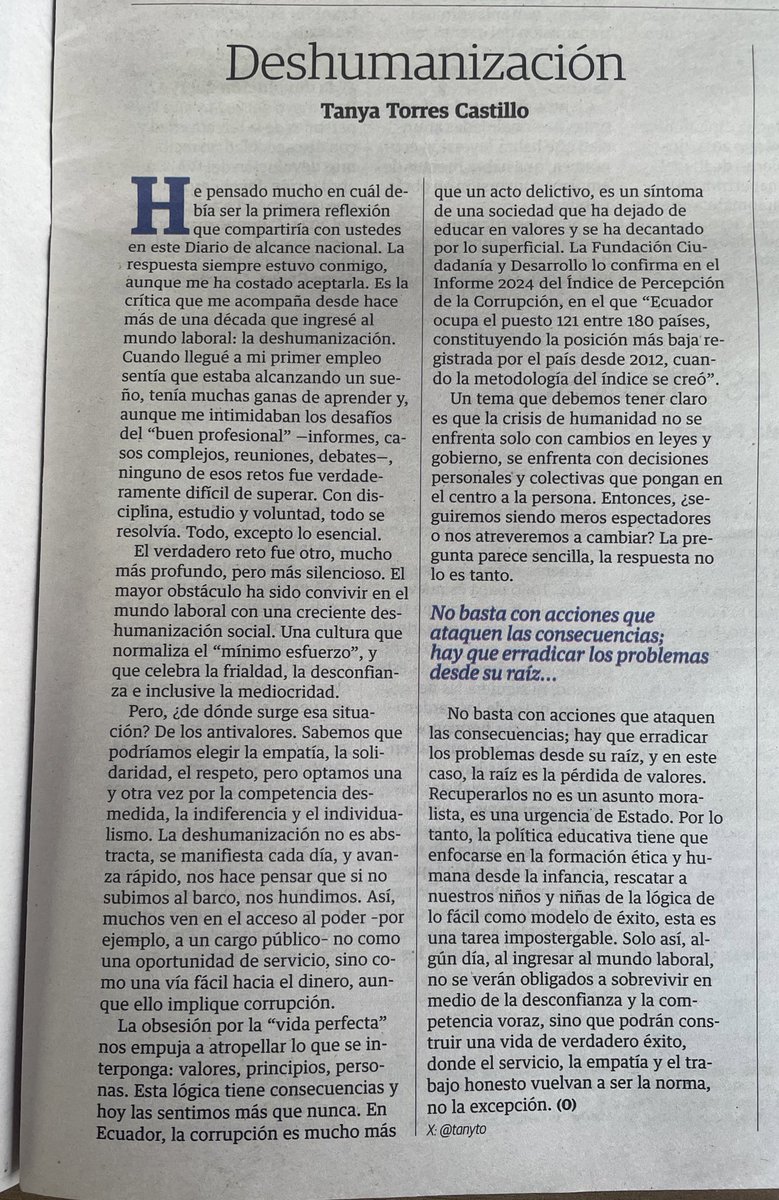 Tanya Torres (@tanyto) on Twitter photo Mi primera columna de opinión fue publicada hoy en <a href="/eluniversocom/">El Universo</a> 📰Gracias a todos por acompañarme en este camino👇
📖 Léelo aquí: eluniverso.com/opinion/column… Mi primera columna de opinión fue publicada hoy en <a href="/eluniversocom/">El Universo</a> 📰Gracias a todos por acompañarme en este camino👇
📖 Léelo aquí: eluniverso.com/opinion/column…