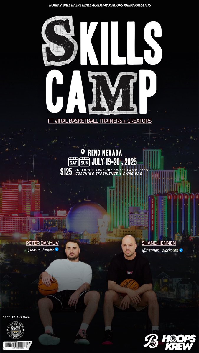 Schools Out‼️ Time to focus on those 🏀 skills. 

Elementary, Middle School, High School and College Athletes are all welcomed to sign up for this exclusive basketball camp with two of the very best coming to Reno, NV. 

born2ballba.com/skillscamp