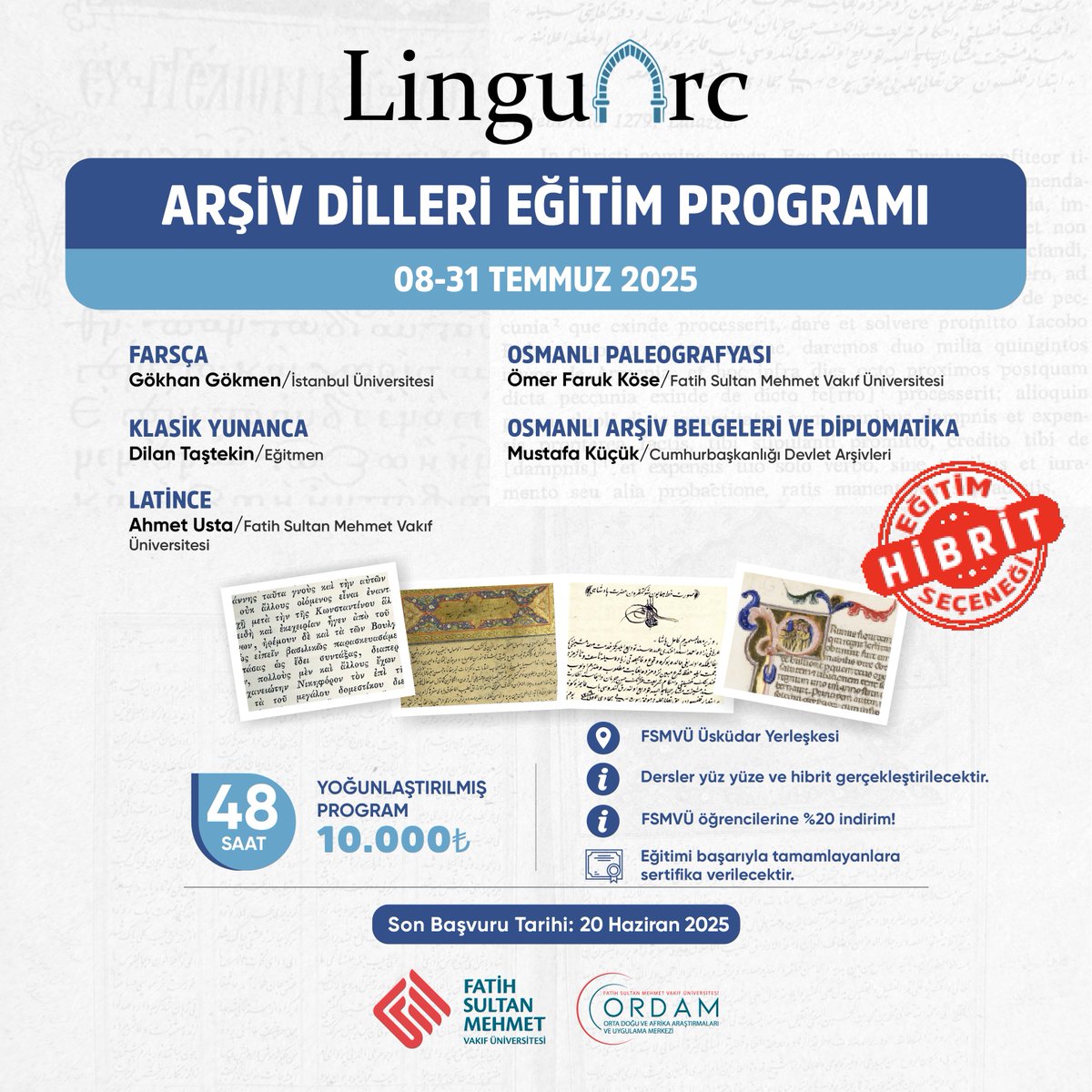 linguarc2023's tweet photo. Sizden gelen talep üzerine son başvuru tarihimizi 20 Haziran 2025 tarihine kadar uzattık. Detaylı bilgi için https://t.co/Io1xgZImcq adresini ziyaret edebilir, başvuru yapabilirsiniz.

#arşiv
#dil
#eğitim https://t.co/St1Hv8lObZ