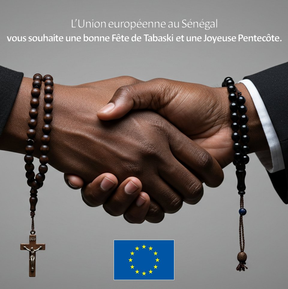 UE au Sénégal (@ueausenegal) on Twitter photo ✨En ce week-end de #Tabaski et de #Pentecôte, nous souhaitons à Toutes et à Tous de belles fêtes placées sous le signe du partage, de la paix et du dialogue islamo-chrétien, fierté du vivre-ensemble sénégalais.🤝🕊️
Dewenati 🙏
<a href="/PR_Senegal/">Présidence Sénégal</a> @Primature_sn <a href="/miaae_senegal/">Min. Intégration Africaine & Affaires Étrangères</a> ✨En ce week-end de #Tabaski et de #Pentecôte, nous souhaitons à Toutes et à Tous de belles fêtes placées sous le signe du partage, de la paix et du dialogue islamo-chrétien, fierté du vivre-ensemble sénégalais.🤝🕊️
Dewenati 🙏
<a href="/PR_Senegal/">Présidence Sénégal</a> @Primature_sn <a href="/miaae_senegal/">Min. Intégration Africaine & Affaires Étrangères</a>