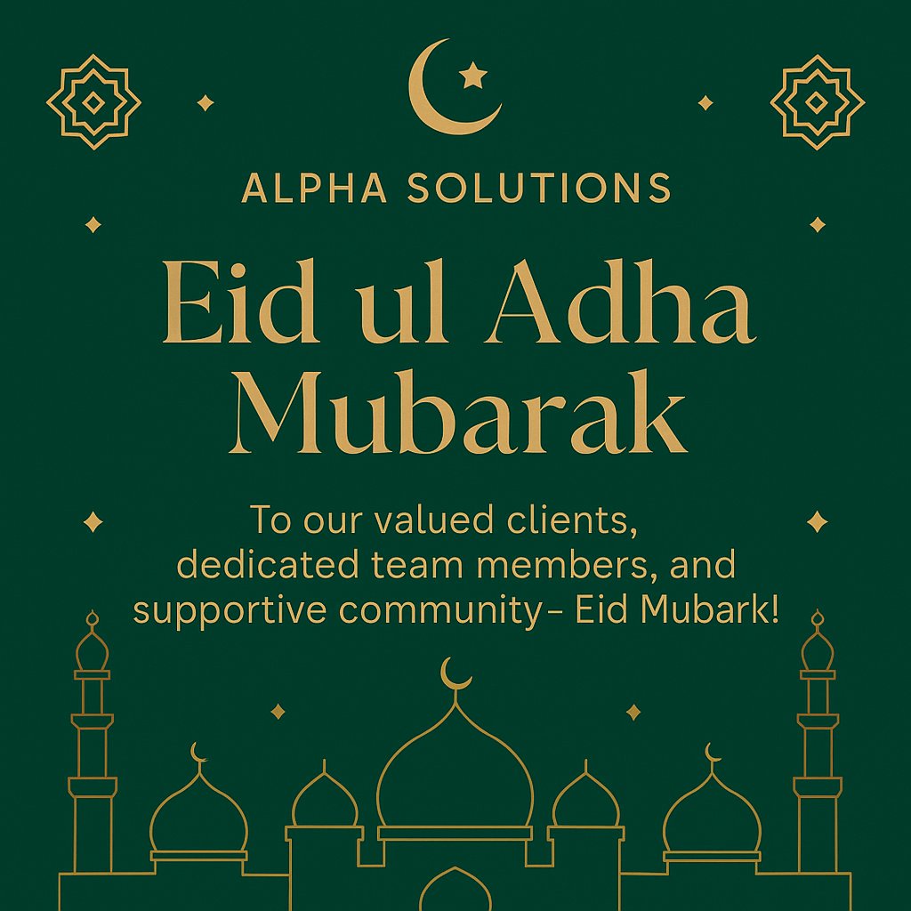 alphasolution25's tweet photo. π Eid ul Azha Mubarak from Alpha Solutions π
On this sacred occasion, we extend our heartfelt wishes to our valued clients, dedicated team, and supportive community.
May this Eid bring peace, gratitude, and blessings to you and your loved ones.
#EidMubarak #AlphaSolutions https://t.co/htJjoP8dup