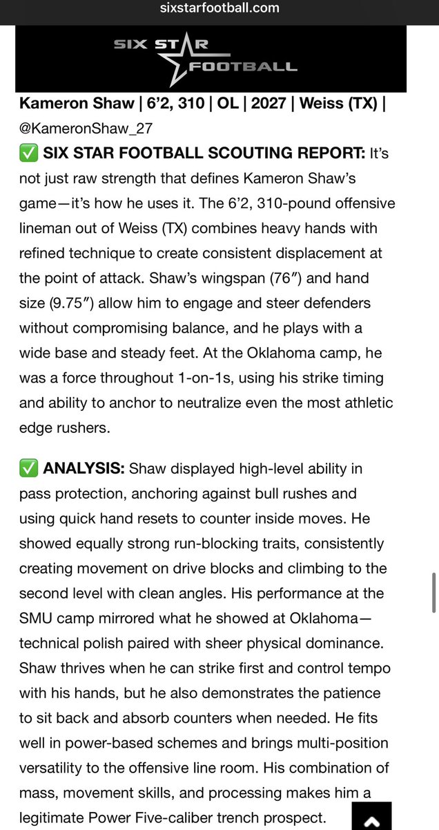 KameronShaw_27's tweet photo. Appreciate the love again @sixstarfootball! Had a great camp @ @TCUFootball!
Just a lil something from the #DFWShowcase!
#RecruitWeiss 
@Coach_Hill2 @WeissFootball @shawfamily2009 @9ine0Elite @DiamondKut_A https://t.co/KO6mQBUDVZ