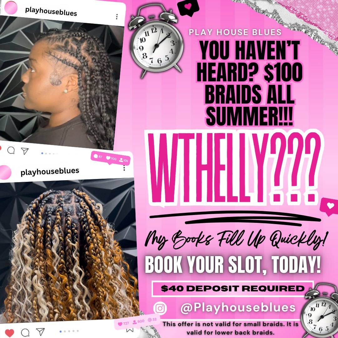 ta_ttii's tweet photo. It’s #Summer time and in this #Houston weather, I know you can’t pass on the deal of #$100Braids and it’s ALL SUMMER LONG !!! A deposit is required but no worries I’m kid friendly 💖🫶🏽

#houstonhairstylist #braidsinhouston https://t.co/IVMZYyeeVP
