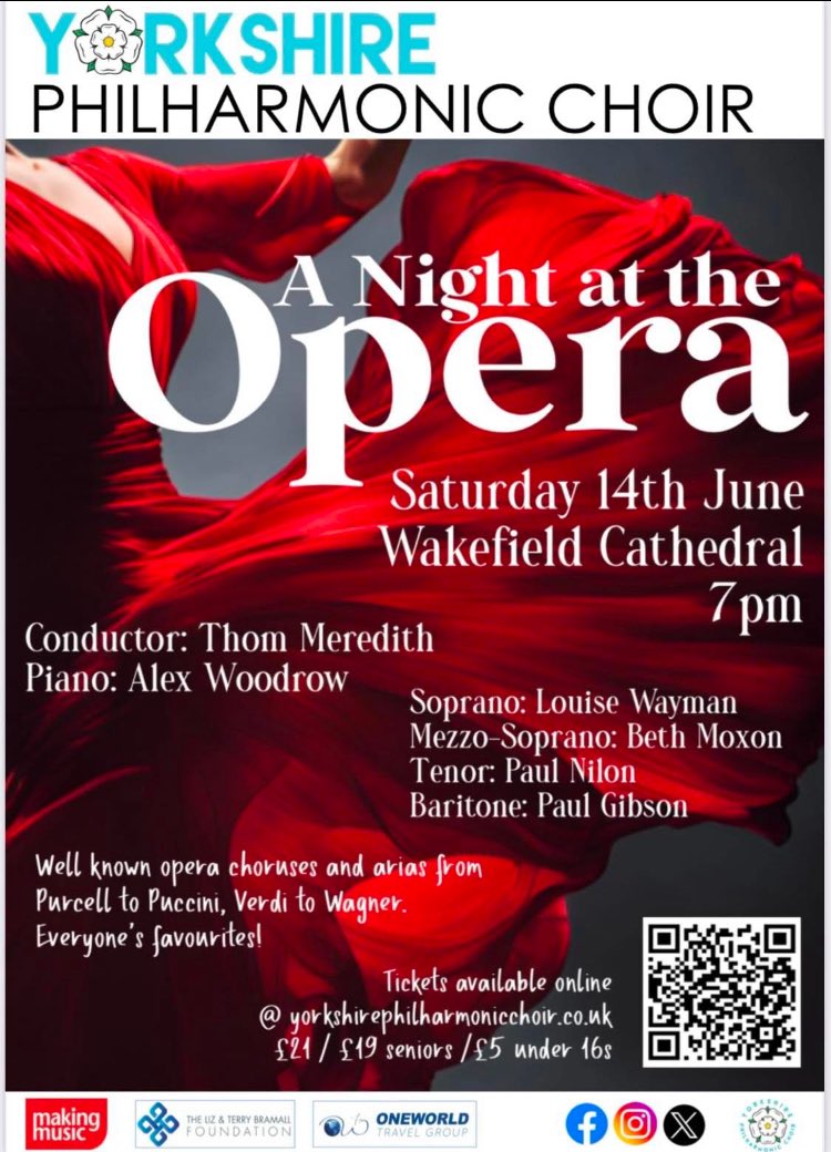 Yorksphilchoir's tweet image. 🎭🎶🎭 A NIGHT AT THE OPERA’ with YPC is only a week away and promises to be an exhilarating evening of the very best opera favourites!
Saturday, 14th June - 7pm, @WakeCathedral.
🎫Tickets available:
yorkshirephilharmonicchoir.co.uk