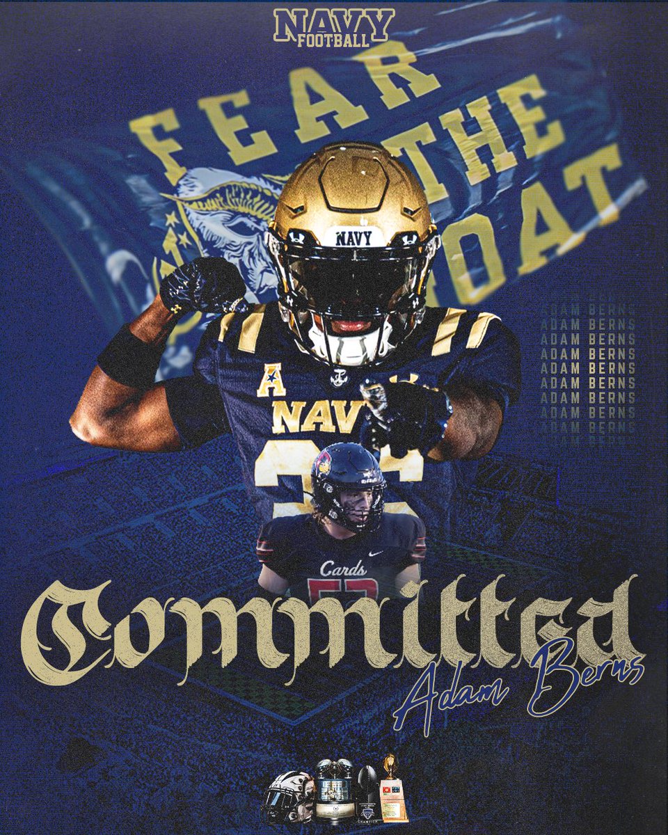 Adam Berns (@adamberns_2026) on Twitter photo First of all, all glory to the Lord Most High! After a great visit to Annapolis, I am proud to announce that I have committed to play football for the Naval Academy!! #RollGoats #GoNavy #BeatEveryone
<a href="/NavyFB/">Navy Football</a>
<a href="/_CoachNew/">🇺🇸 Brian Newberry ⚓️</a> <a href="/Drew_Cronic/">Coach Cronic @ Navy</a> <a href="/Jay_Guillermo57/">Coach Jay Guillermo</a>
<a href="/CoachBGunn/">Brady Gunn</a> <a href="/car20ruiz/">Carlos Ruiz Jr.</a> First of all, all glory to the Lord Most High! After a great visit to Annapolis, I am proud to announce that I have committed to play football for the Naval Academy!! #RollGoats #GoNavy #BeatEveryone
<a href="/NavyFB/">Navy Football</a>
<a href="/_CoachNew/">🇺🇸 Brian Newberry ⚓️</a> <a href="/Drew_Cronic/">Coach Cronic @ Navy</a> <a href="/Jay_Guillermo57/">Coach Jay Guillermo</a>
<a href="/CoachBGunn/">Brady Gunn</a> <a href="/car20ruiz/">Carlos Ruiz Jr.</a>