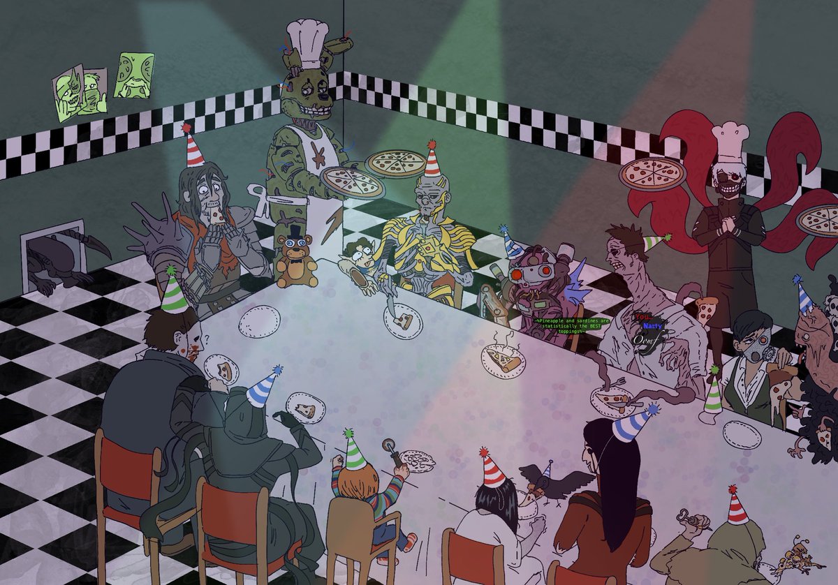 ThatsTheDuke's tweet photo. PIZZA PARTY #DBD #FNAF #dbdfanart https://t.co/Y5rTNIWG7P