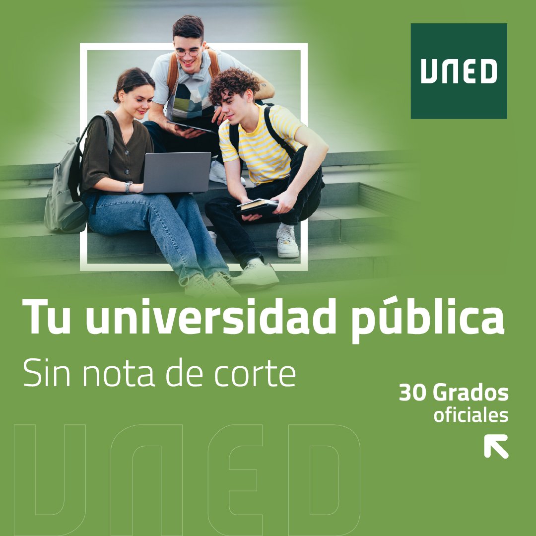 #SabíasQue…
¿Estudiar el Grado que quieres 🔑 en una universidad pública y sin #notadecorte es posible?
Consulta la oferta formativa en uned.es/universidad/in… y
😊 resuelve tus dudas en UNED Cartagena.
#EstudiarEnCartagena #Estudiarenmurcia #sinnotadecorte #murcia