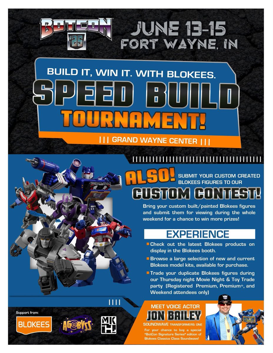 Calling All Blokees Fans! BotCon ’25 is bringing the ultimate Blokees experience to fans and collectors alike! Whether you're a die-hard builder, a creative customizer, or love the thrill of competition, we’ve got something special lined up just for you.

botcon.com/speed-build-2/