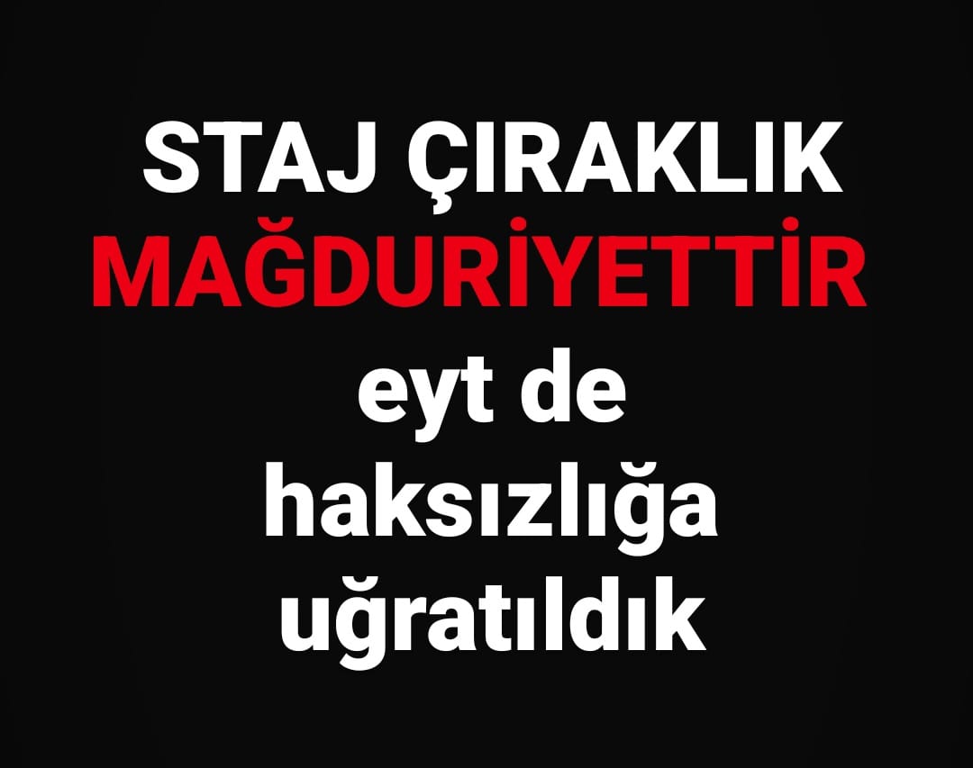 Kul hakkı var 
Fiili çalışma var 
Emeğimiz başlangıç sayılsın 
Alın terimiz başlangıç sayılsın 
#Staj
#Çıraklık
#StajÇıraklık
#StajÇıraklıkSigortası
#SGKBaşlangıcıOlsun