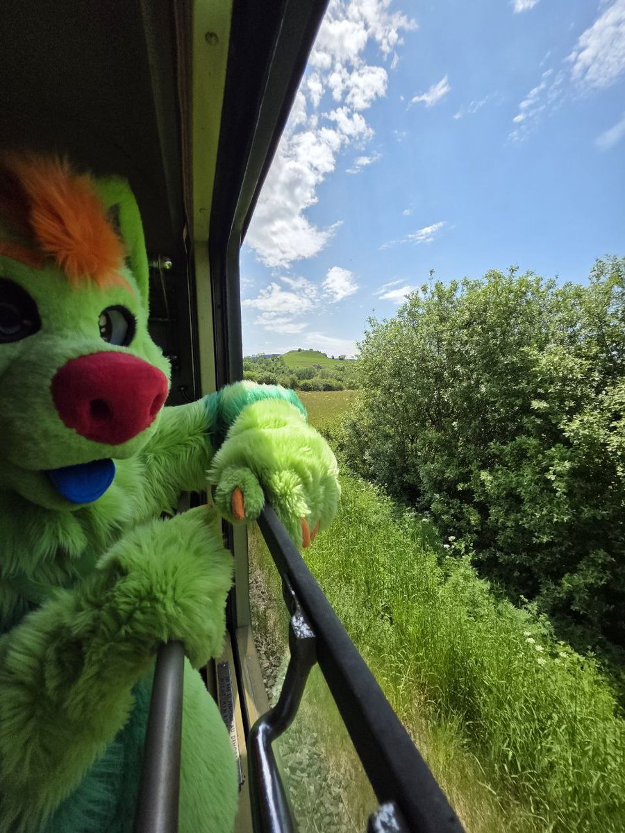 Happy #FursuitFriday
Would you like to board with me pulled by a steam locomotive?

#fursuit #fursuiter #furry #TRAIN #Steam #travel 

🧵🪡 Fursuit by <a href="/FursuitParade/">Fursuit Parade</a>
📸 Photo by <a href="/Rifyz_wav/">Rifyz</a>

🚂🚃🚃🚃🚃🚃🚃🚃🚃