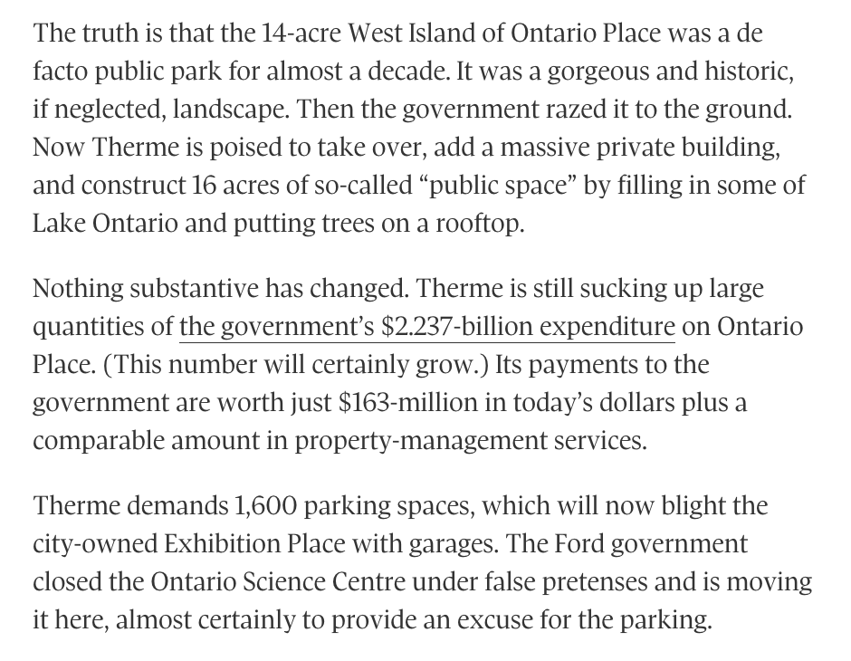 Ontario Place for All © (@onplace4all) on Twitter photo Thank you <a href="/alexbozikovic/">Alex Bozikovic</a> for reporting so clearly through the nonsense spin attempts from Therme Canada/Adam Vaughan!
It remains a terrible project. 
#OntarioPlace Thank you <a href="/alexbozikovic/">Alex Bozikovic</a> for reporting so clearly through the nonsense spin attempts from Therme Canada/Adam Vaughan!
It remains a terrible project. 
#OntarioPlace