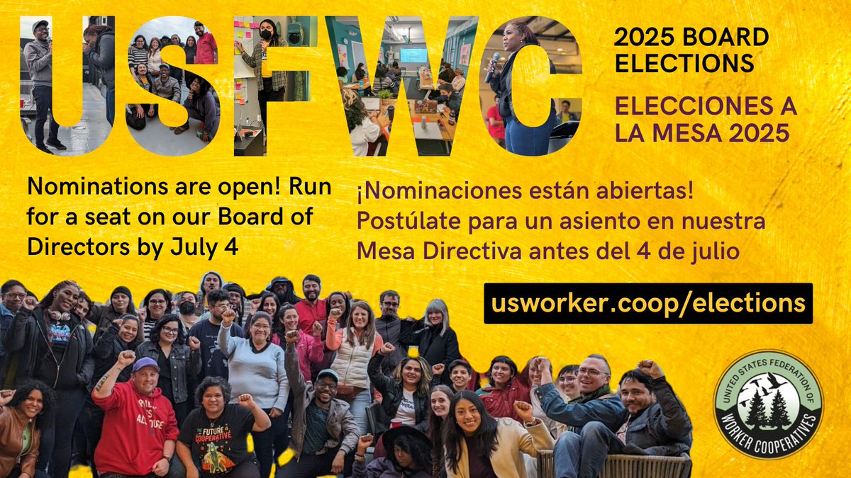 Are you a worker-owner at an established co-op business?  Are you doing Ops &amp;HR, finance or admin at your #WorkerCoop?  We're seeking your valuable skills for our Board!  

Nominate yourself or recommend a fellow member before July 4th at usworker.coop/elections 🌟