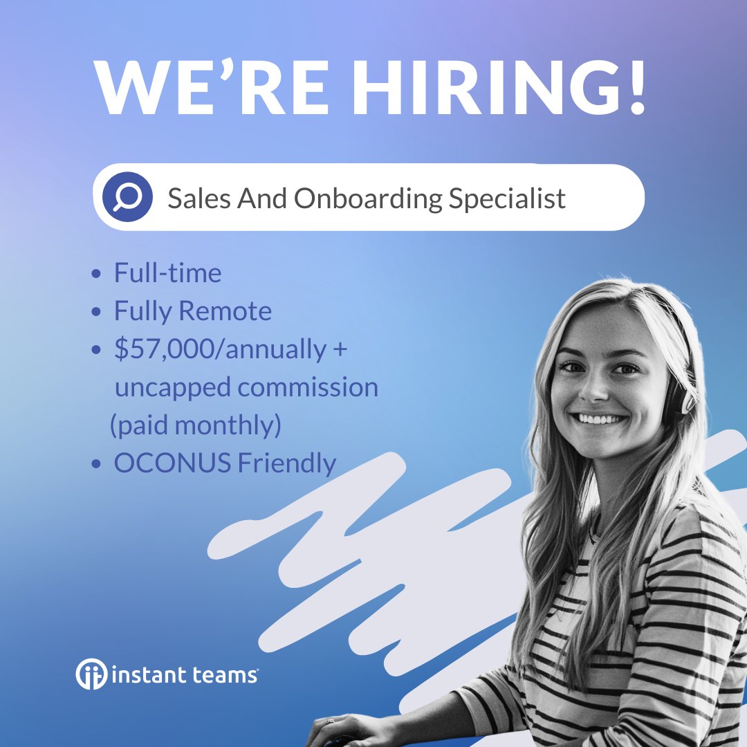 📣HOT NEW JOB ALERT! 📣
Hey Military Spouses, this one's for you - OCONUS Friendly! We are looking for a Sales and Onboarding Specialist to join our team. 
Learn more &amp; apply today: hubs.ly/Q03r8wC80

#oconus #remotework #remotejobs #militaryspouse #instantteams #applynow