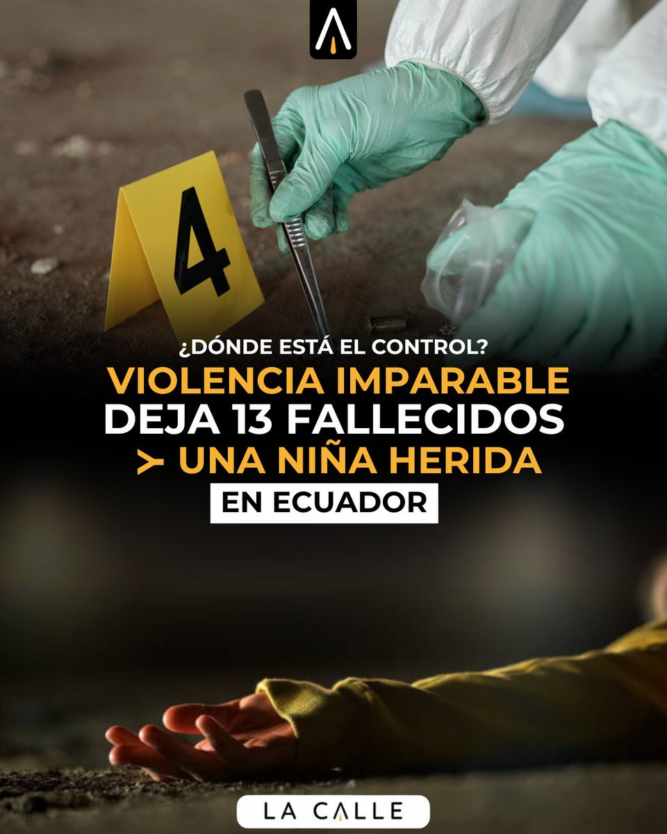 radiolacalle's tweet photo. 📌 #Atención | Una nueva ola de violencia golpea a #Ecuador: 13 personas fueron asesinadas y una niña resultó herida en hechos registrados en Los Ríos, El Oro, Manabí y Guayas.
La escalada criminal no da tregua. ¿Hasta cuándo?
#NotiCalle #NoticiasEC #SeguridadEC https://t.co/nYZhDmFKRT