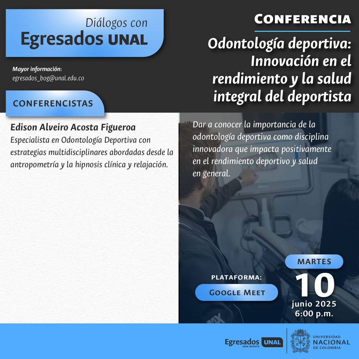 EgresadosFOUN's tweet image. En Diálogos con Egresados, seguimos creando espacios para la reflexión y el aprendizaje continuo. Inscríbete aquí: forms.gle/r1FE9VBJqbNP7X…
#unal #posgrados #odontologia #posunal #odonto #egresados_foun #OrgulloUNAL #SomosUNAL #EgresadosUNAL #FOUN #founbogota #redregresamosFOUN