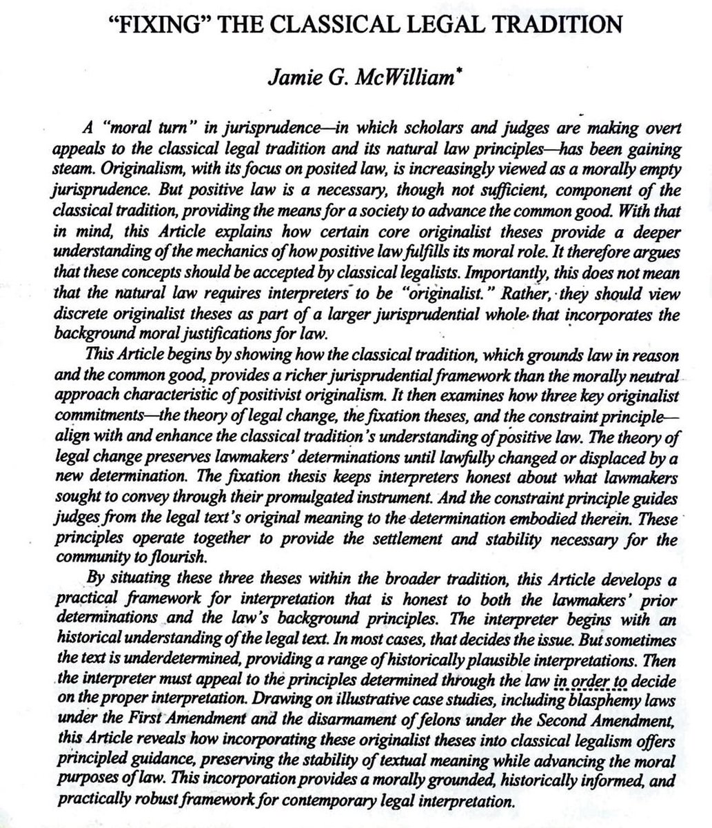 Jamie McWilliam (@jgpmcwilliam) on Twitter photo Now on SSRN! A draft of my latest paper forthcoming in <a href="/denverlawreview/">Dᴇɴᴠ. L. Rᴇᴠ.</a> - I argue that certain originalist theses, as described by <a href="/StephenESachs/">Stephen E. Sachs</a>, <a href="/lsolum/">Lawrence Solum</a>, and <a href="/RandyEBarnett/">Randy Barnett</a>, among others, transcend originalism and are still applicable to the classical natural law tradition of Now on SSRN! A draft of my latest paper forthcoming in <a href="/denverlawreview/">Dᴇɴᴠ. L. Rᴇᴠ.</a> - I argue that certain originalist theses, as described by <a href="/StephenESachs/">Stephen E. Sachs</a>, <a href="/lsolum/">Lawrence Solum</a>, and <a href="/RandyEBarnett/">Randy Barnett</a>, among others, transcend originalism and are still applicable to the classical natural law tradition of