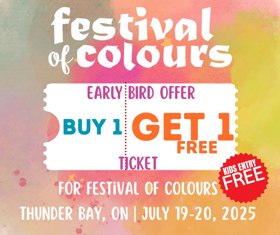 ITbay's tweet photo. 🌈 BUY 1, GET 1 FREE! 🎟️🎟️🎟️
Get ready to splash into the most vibrant event of the year — Festival of Colours is coming to Thunder Bay on July 20, 2025!
💥 For a limited time only:
👧‍👦KIDS ENTRY FREE
🔥 Offer ending soon don’t miss it!
👉 Grab tickets https://t.co/pMnQWc8CpX https://t.co/W9sIaBiHLR